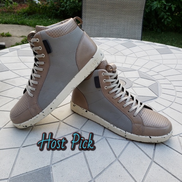 Clae Other - *HP* Clae Gray Tan High Top Leather Sneakers 9